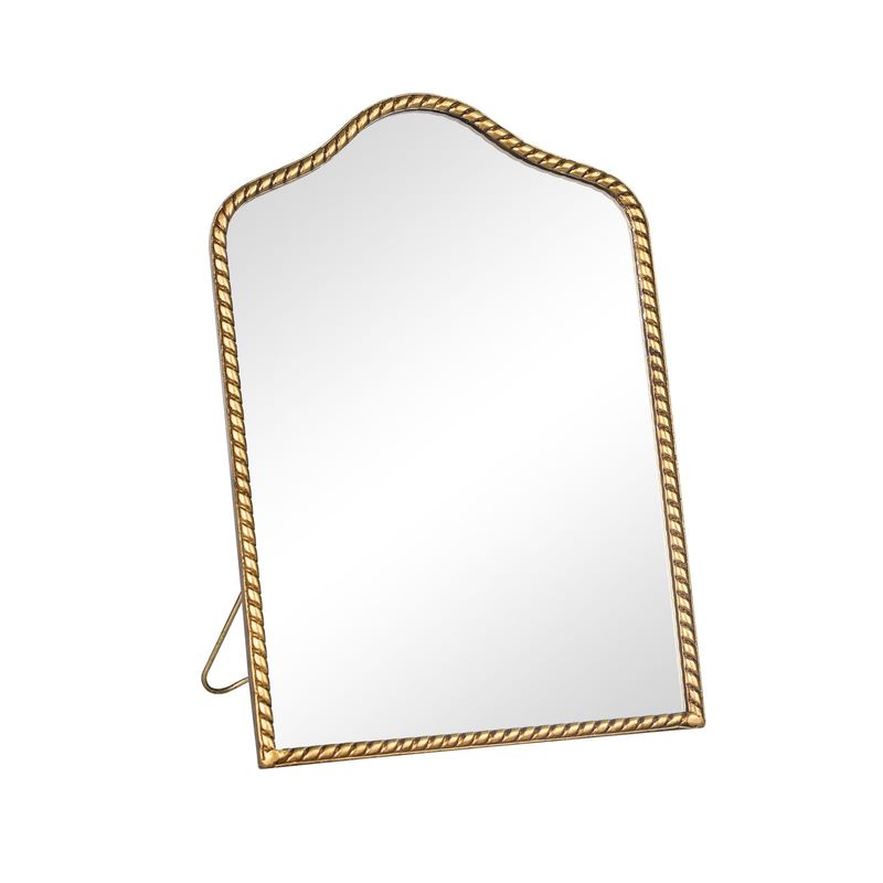 GIFTTROVE Vintage Desk Makeup Mirror, Antique Gold Vanity Table Mirror, Metal Framed Scalloped Small Standing Mirror with Beaded, 360 Adjustable Rotation for Tabletop, Bedroom 11.8 x 7.8"