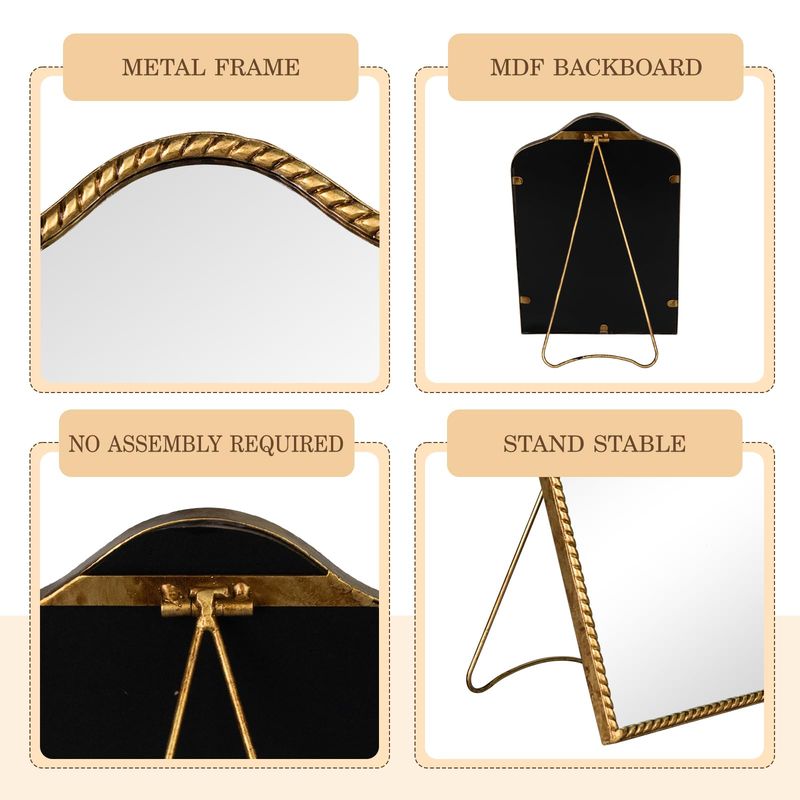 GIFTTROVE Vintage Desk Makeup Mirror, Antique Gold Vanity Table Mirror, Metal Framed Scalloped Small Standing Mirror with Beaded, 360 Adjustable Rotation for Tabletop, Bedroom 11.8 x 7.8"