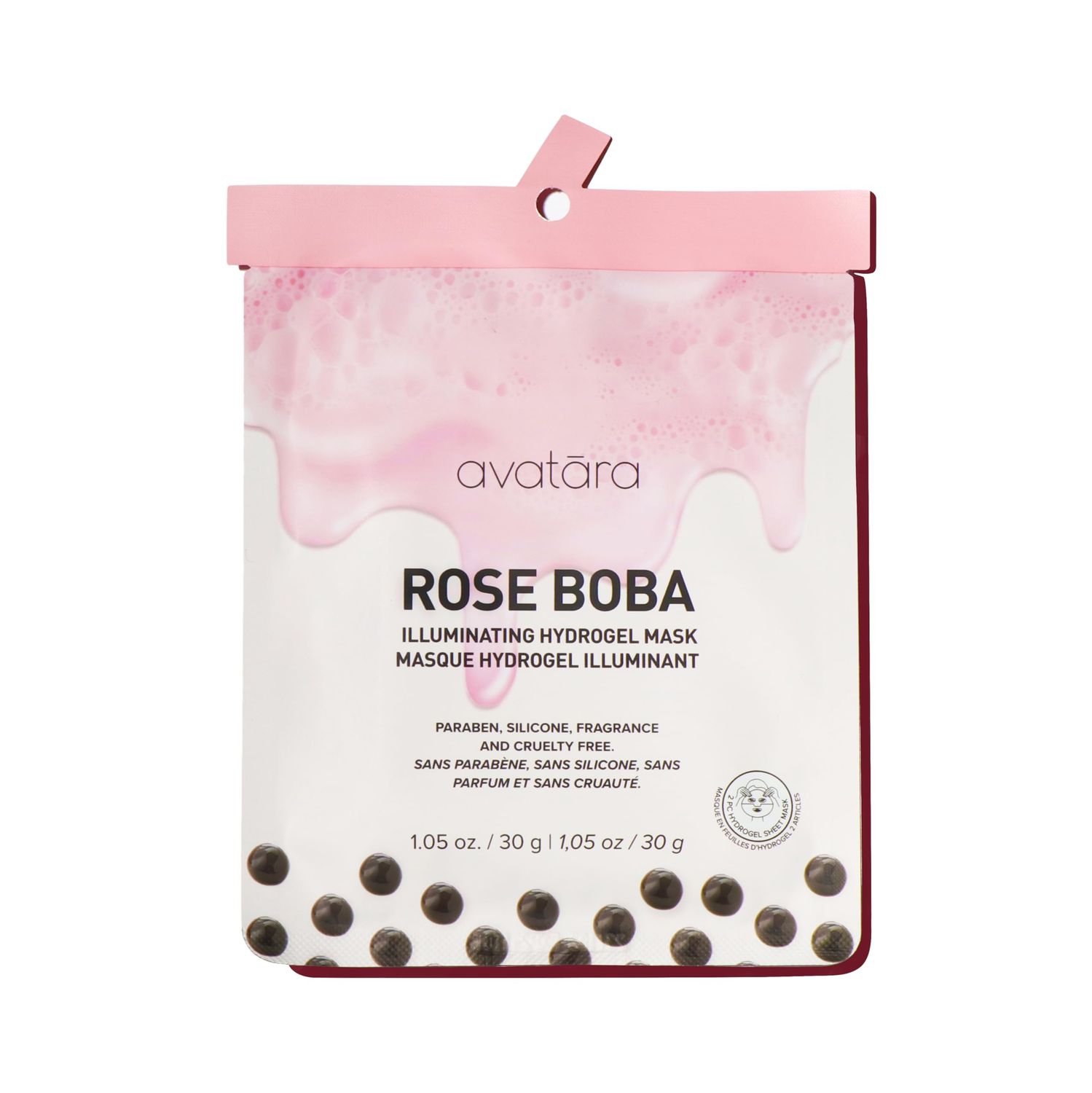 Avatara Rose Boba Hydrogel Mask, Cooling Facial Mask, 2-Piece Glow-Enhancing, Hydrating, Balancing Skin Care Mask with Niacinamide &amp; Rose Extract, 30 g, 1-Pack