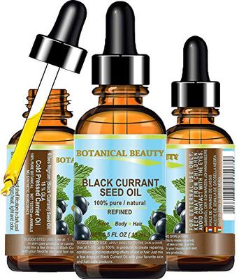 Botanical Beauty BLACK CURRANT SEED OIL 100% Pure Natural Undiluted Refined Cold Pressed Carrier oil. 0.5 Fl.oz. - 15ml. For Skin, Hair, Lip, Nail Care. Rich in gamma-linolenic acid, Omega 3, 6, 9