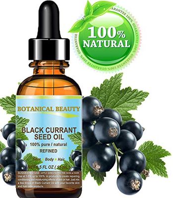 Botanical Beauty BLACK CURRANT SEED OIL 100% Pure Natural Undiluted Refined Cold Pressed Carrier oil. 0.5 Fl.oz. - 15ml. For Skin, Hair, Lip, Nail Care. Rich in gamma-linolenic acid, Omega 3, 6, 9