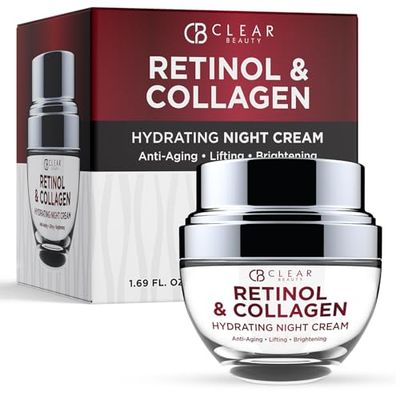 Clear Beauty Retinol &amp; Collagen Night Face Moisturizer - Dermatologist Tested, Moisturizes, Reduces Wrinkles &amp; Fine Lines, Hydrating Cream, Cruelty-Free Korean Skin Care, All Skin Types - 1.69 oz