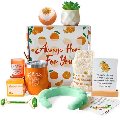 CORALMEE Care Package for Women - Get Well Gifts with Orange Fruit Themed, Thinking of You Gifts with Care &amp; Concern Card Set, Perfect Self Care Gifts for Her, Mom, Sister, Girlfriend, Coworker, Wife