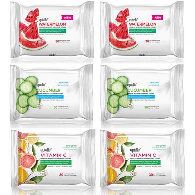 Epielle New Makeup Remover Cleansing Wipes | Removes Dirt, Oil, Makeup &amp; Waterproof Mascara | Beauty Gift, Spa Day, Gift Set | Pack of 6 | Korean Skincare