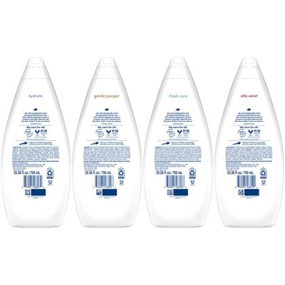 Dove Body Wash Value-Size Variety 6-Pack - Hydrate, Gentle Pamper, Fresh Care, and Silky Velvet, Family Size, 25.36 Oz Ea