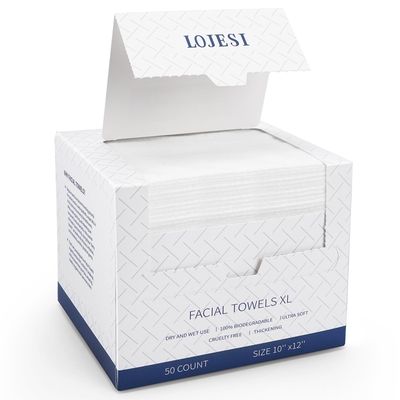 Disposable Face Towels 100% USDA Biobased Makeup Remover Dry Wipes Face Towelette, 10in X 12in Large Size Super Soft &amp; Thick Face Cloths for Sensitive Skin 50 Ct /1 Pack