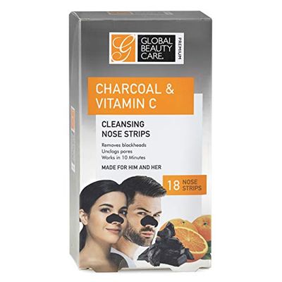 Global Beauty Care Premium 18 Nose Cleansing Strips of Activated Charcoal &amp; Vitamin C Nose Strips For Blackheads Removal Charcoal Blackhead Remover Strips - 18 Ct