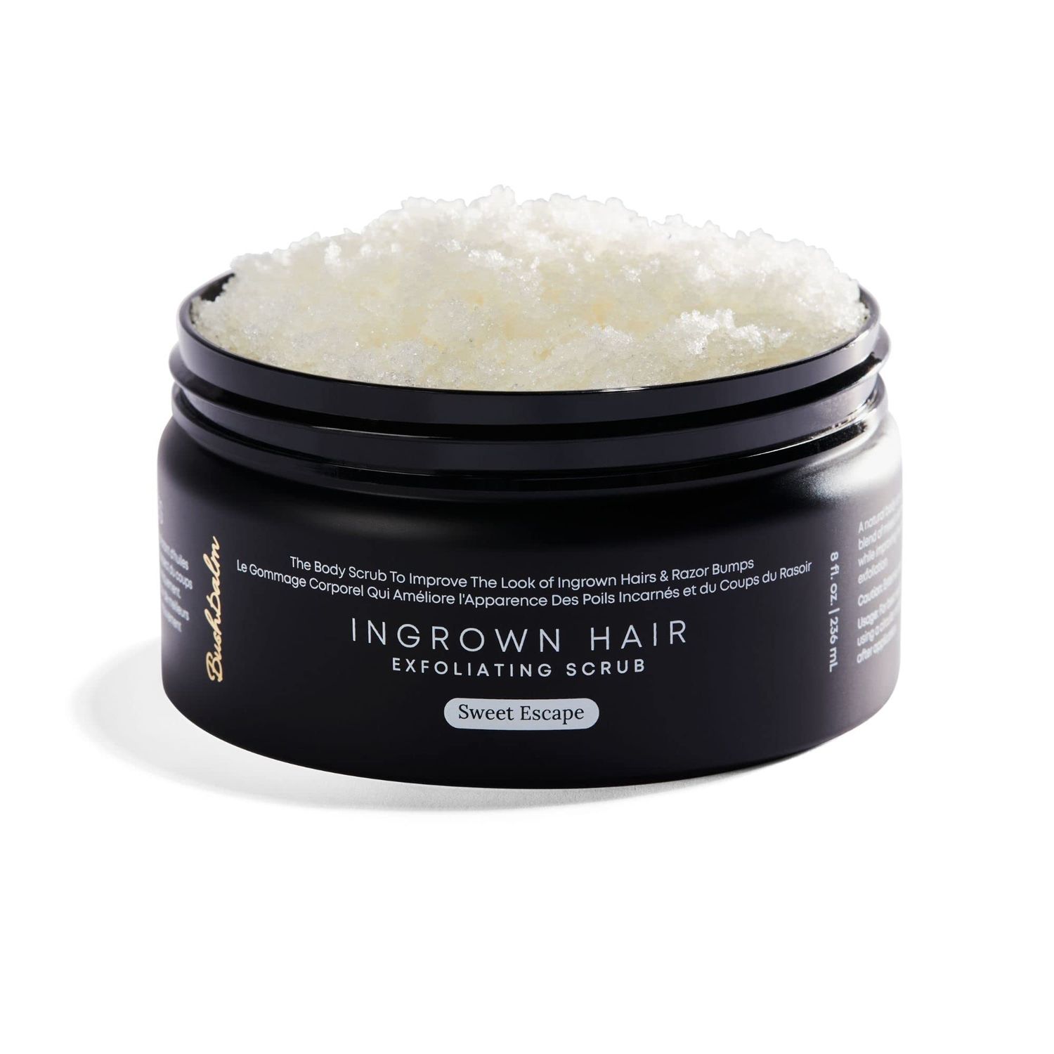 Bushbalm Ingrown Hair Exfoliating Scrub - Reduces Appearance of Ingrown Hairs and Helps with Underarm Bumps - Soothes Razor Bumps, Post Shave Redness and Itching - Sweet Escape 236 ml
