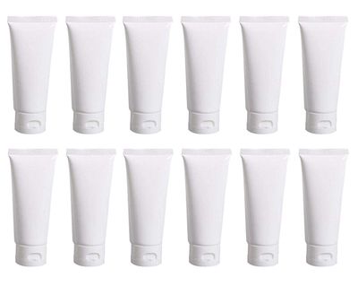 12 PCS 100ML 3.4OZ White Plastic Soft Squeeze Hose Bottle Cosmetic Facial Care Tolietry Packing Vial Container with Flip Cap Cream Lotion Sample Dispense Tube for Travel Home Use