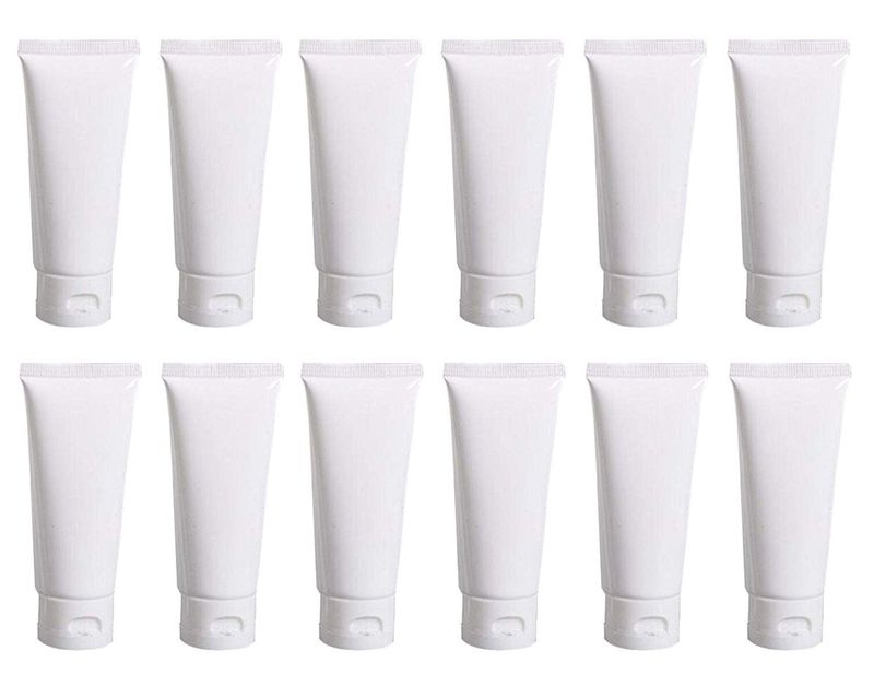 12 PCS 100ML 3.4OZ White Plastic Soft Squeeze Hose Bottle Cosmetic Facial Care Tolietry Packing Vial Container with Flip Cap Cream Lotion Sample Dispense Tube for Travel Home Use