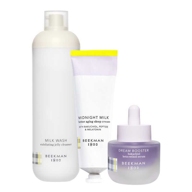 Beekman 1802 Better Aging Nighttime Skincare Routine Set - 3-Piece - Firms, Smooths &amp; Boosts - Good for Sensitive Skin - No Irritation - Clinically Kind - Fragrance Free