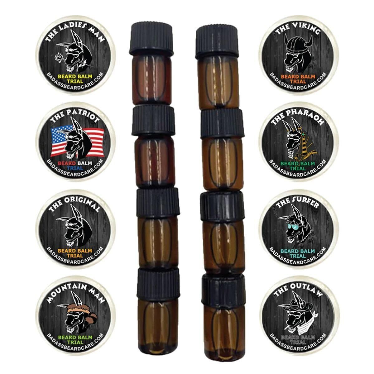 Badass Beard Care Trial Kit For Men - 8 Packs, Trial Sizes of Beard Balm &amp; Beard Oil