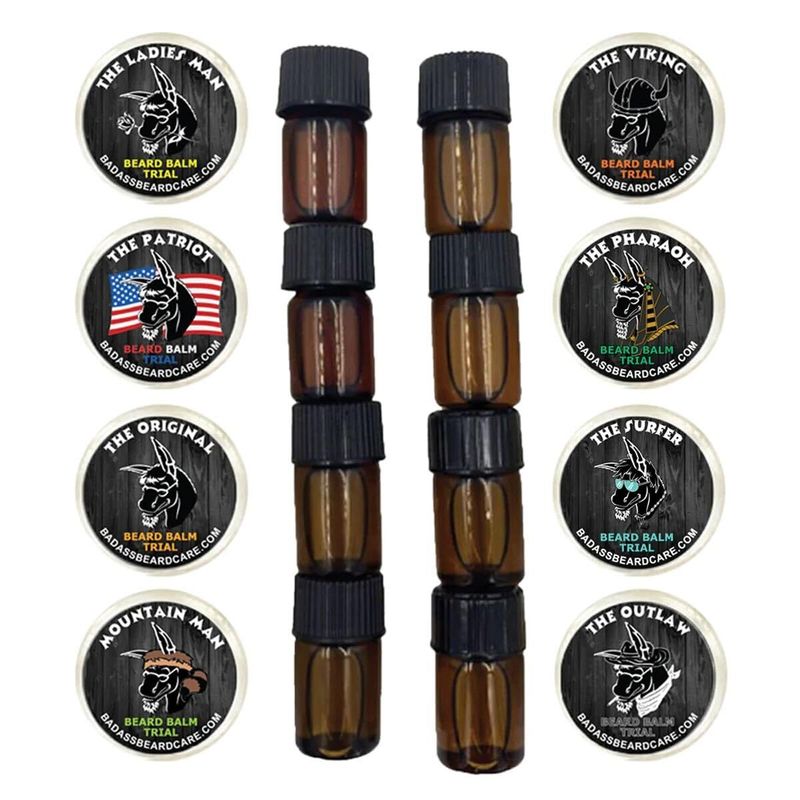 Badass Beard Care Trial Kit For Men - 8 Packs, Trial Sizes of Beard Balm &amp; Beard Oil
