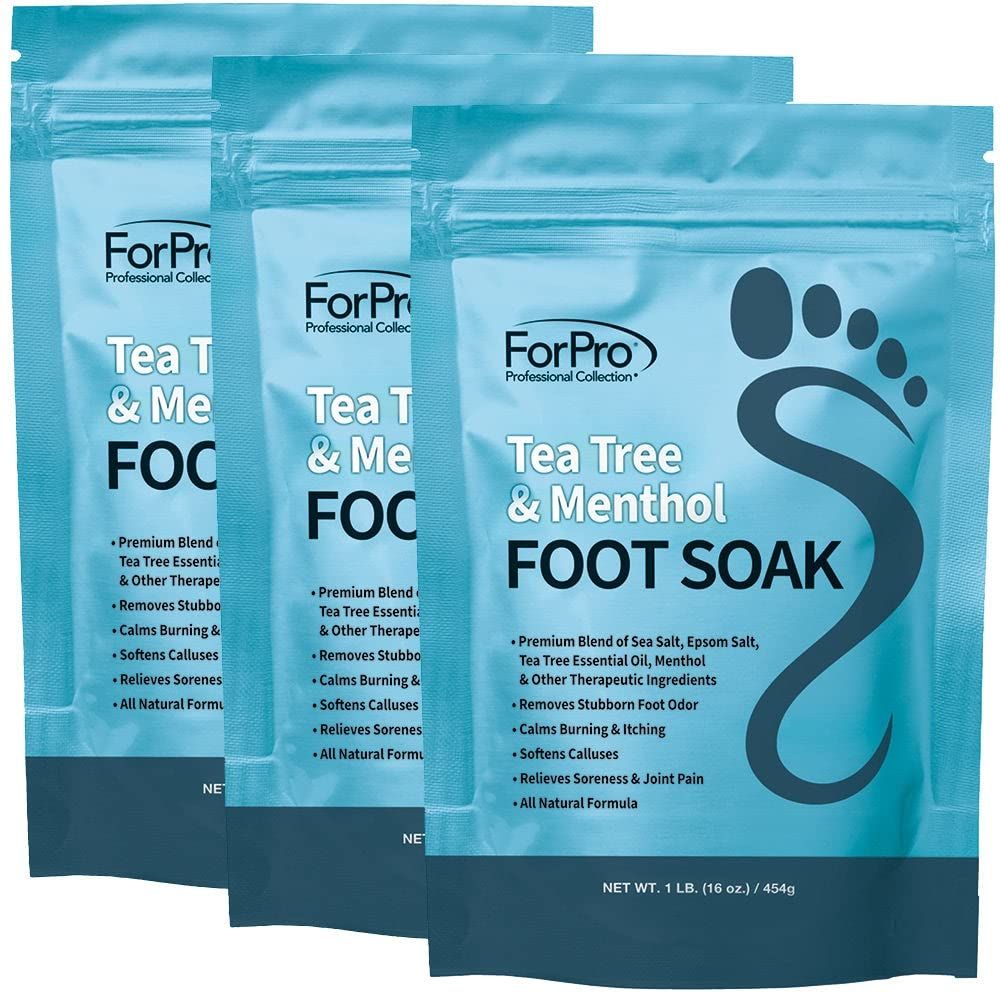 ForPro Professional Collection Tea Tree Oil &amp; Menthol Foot Soak with Sea &amp; Epsom Salt for Toenail Athletes Foot, Stubborn Foot Odor Scent, Softens Calluses &amp; Soothes Sore Tired Feet -Pack of 3 16oz.