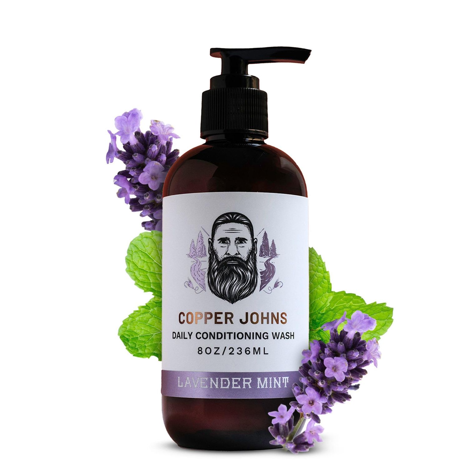 Copper Johns Daily Conditioning Wash | Natural Beard Cleanser | Nourishes Facial Hair &amp; Skin | With Ionic Inland Sea Minerals | Lavender Mint | 8oz