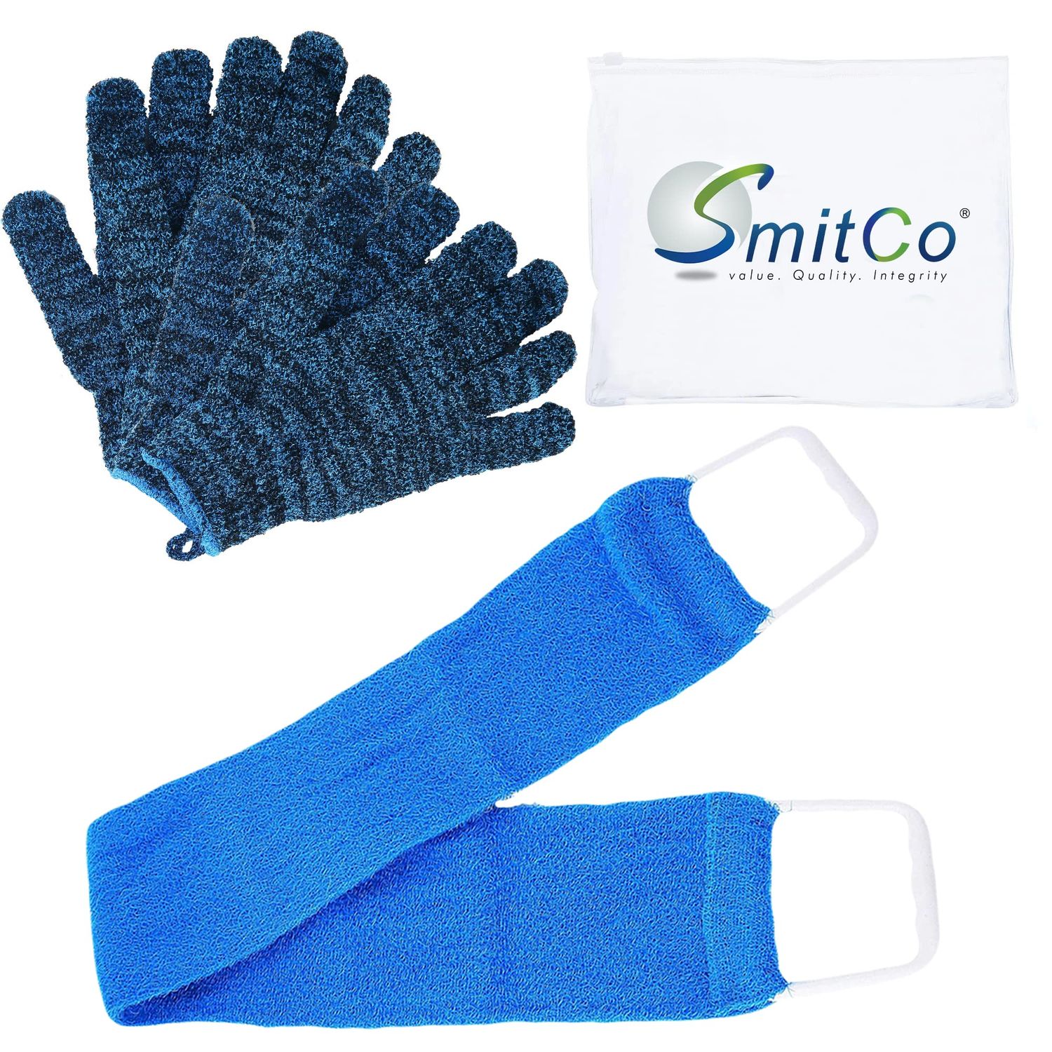 4 Exfoliating Gloves and 1 Back Srubber for Shower for Men and Women | Body Exfoliation Scrub Towel &amp; Spa-Quality Bath Shower Gloves | Exfoliating Mitts and Back Loofah to Remove Dead Skin