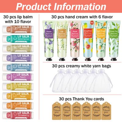 AZEN 30 Sets Hand Cream Bulk and Lip Balm Bulk Set, Bridal Shower Gifts for Guests with Organza Bag Thank You Card, Bridal Wedding Favors for Guests, Thank You Gifts for Coworkers Women Men