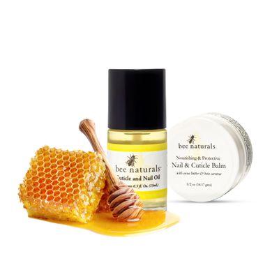 Bee Naturals Nail &amp; Cuticle Care Gift Set - Includes Hydrating Nail Balm &amp; Nourishing Cuticle Oil with Natural Ingredients - Perfect for Dry, Brittle Nails &amp; Ragged Cuticles - Travel-Friendly &amp; Gentle