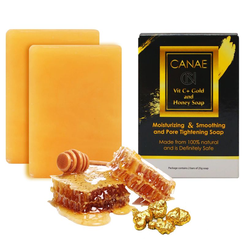 CN CANAE Face Moisturizer Facial Soap Bar with Vit C + Gold Honey Natural Anti Wrinkle &amp; Aging Remover for Dry Skin and Pore Tightener, 1.7 oz