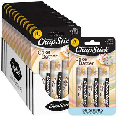 ChapStick Cake Batter Limited Edition Flavored Lip Balm Tubes, Lip Moisturizer for Lip Care - 0.15 Oz (Box of 12 Packs of 3)