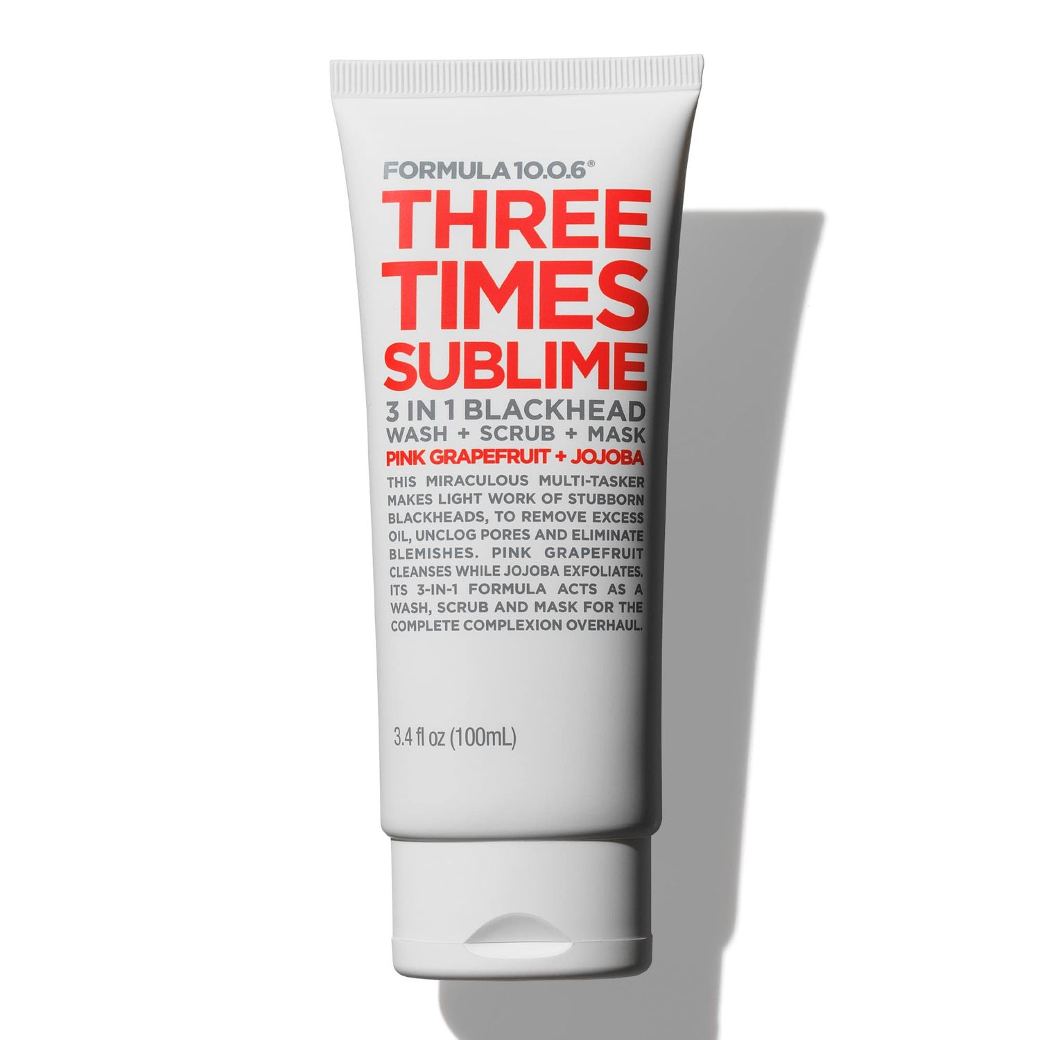 FORMULA 10.0.6 Three Times Sublime Facial Mask 3 in 1 Blackhead Wash Scrub &amp; Mask 3.4 fl oz (100ml)