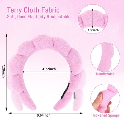 Araluky Women Spa Headband for Washing Face Makeup Headband Puffy Sponge Headbands Skincare Headbands for Women Girls Terry Cloth Headband for Skincare Makeup Removal Shower