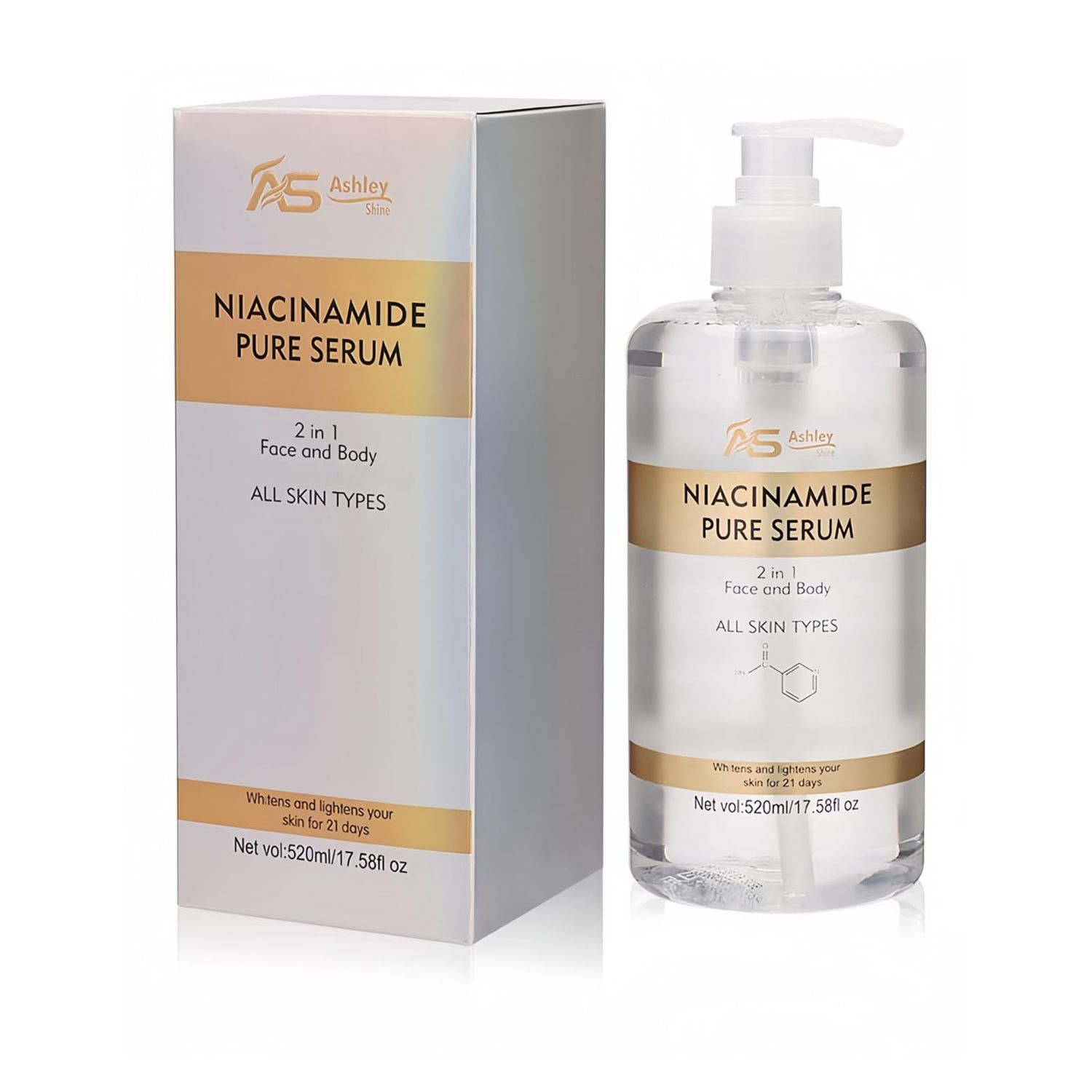 Ashley Shine Niacinamide Serum Moisturizes Skin Care 2 in 1 for Face and BodyBrightening Serum for Dark Spots, Body, Fine Lines &amp; Wrinkles 17.58Fl Oz