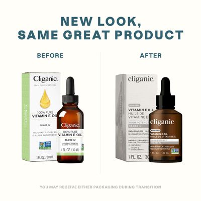 Cliganic 100% Pure Vitamin E Oil for Skin, Hair &amp; Face - 30,000 IU, Non-GMO Verified | Natural D-Alpha Tocopherol (Packaging May Vary)