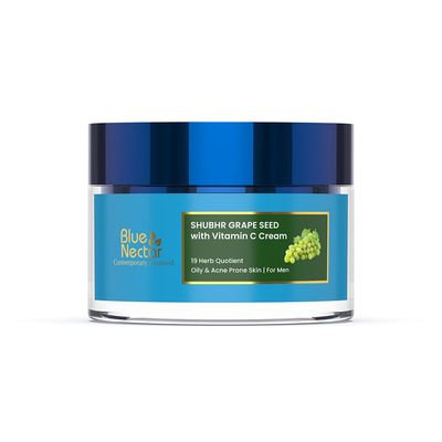 Blue Nectar Vitamin C Face Moisturizer for Oily &amp; Acne Prone Skin with Grapeseed | Oil-Free | Non-Greasy Cream for Men (19 herbs, 1.76 fl oz)