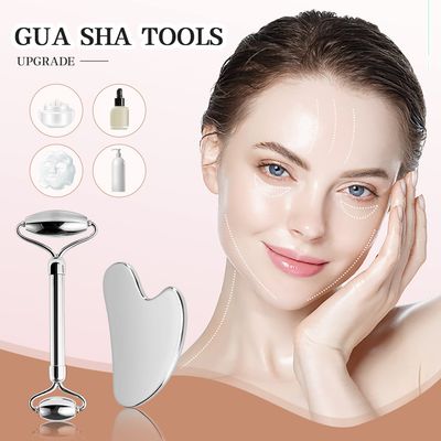 CUTELIILI Stainless Steel Facial Roller &amp; Gua Sha - Metallic Gua Sha, Gua Sha Facial Tools 304 Stainless Steel, Face Body Treatment, Reduce Puffiness, Lymphatic Drainage, Facial Tension