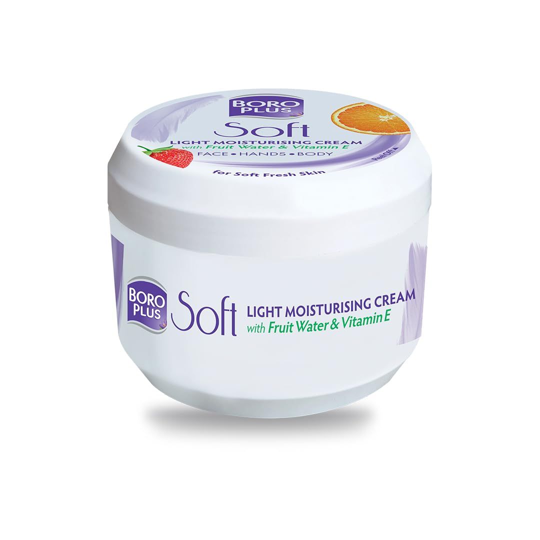 BOROPLUS Light Moisturizing Cream with Vitamin E | Lightweight Moisturizer for Face, Hands &amp; Body | Soothes, Nourishes &amp; Softens Dry Skin | Gives 24-Hour Moisturization | 3.38 Fl Oz (100ml)