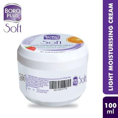 BOROPLUS Light Moisturizing Cream with Vitamin E | Lightweight Moisturizer for Face, Hands & Body | Soothes, Nourishes & Softens Dry Skin | Gives 24-Hour Moisturization | 3.38 Fl Oz (100ml)