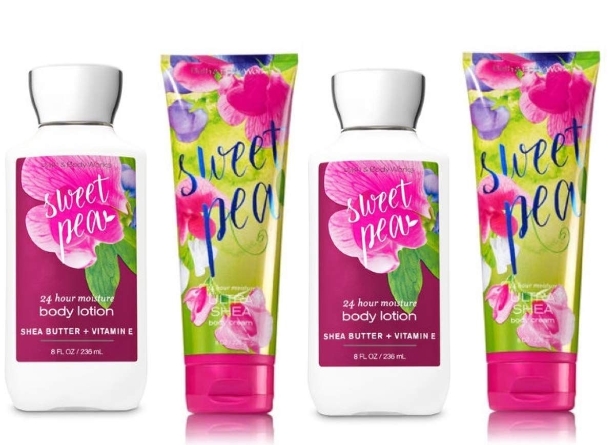 Bath and Body Works Sweet Pea Value Pack 2 Body Lotions and 2 Body Creams - Full Size