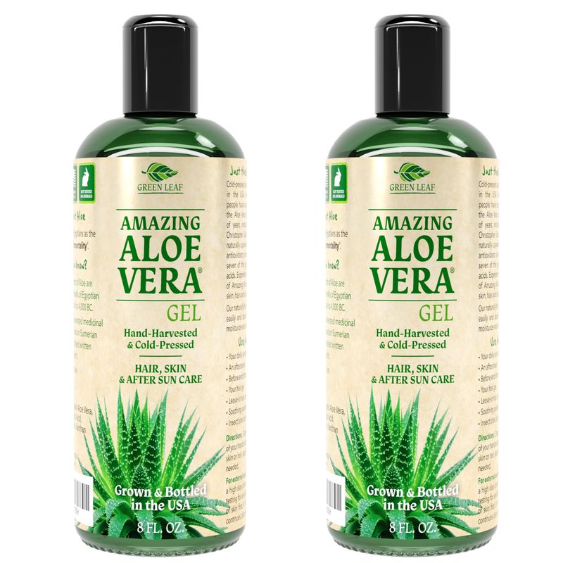 Aloe Vera Gel for Skin Care | Farm Harvested Freshly Cut Aloe Plant | Thin Formula for Skin, Face, Hair, Daily Moisturizer, Aftershave Lotion, Sunburn Relief, Burn Care - 2-Pack (two 8 oz bottles)
