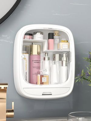 Generic Makeup Organizer for Vanity,Wall-Hanging Cosmetics Organizer and Storage,Cosmetic Display Cases with 1Drawers,wall-mounted storage box for Cosmetics,Skincare and Hair Accessories (White)