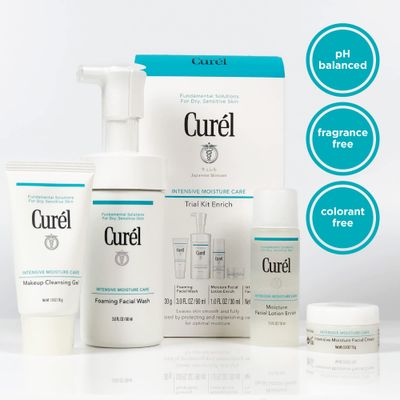 Curel Japanese Skin Care Travel Size Toiletries, for Dry, Sensitive Skin, Travel Size Face Wash, Lotion, &amp; Makeup Remover