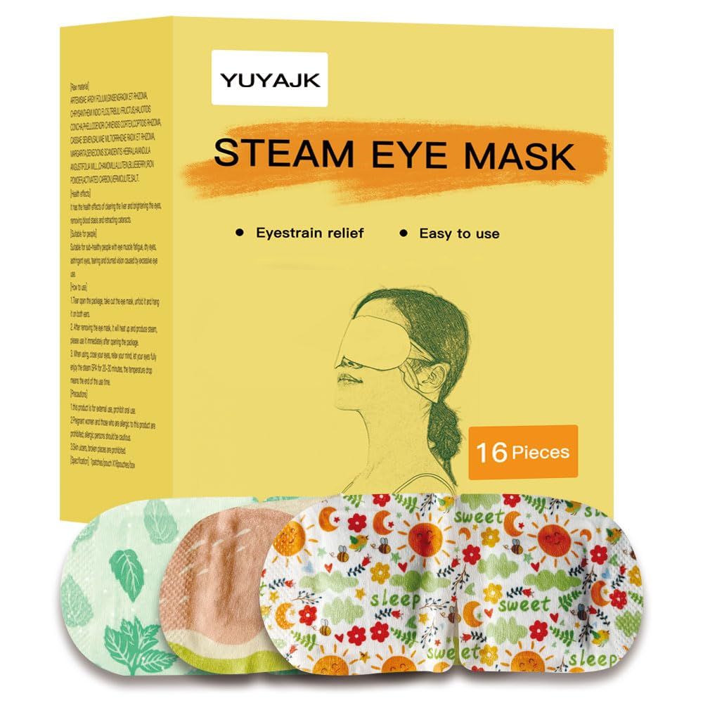 16 Packs Steam Eye Mask Herbal Hot Compress Eye Mask Self Heating Disposable Eye Masks Spa Office Travel Essentials &amp; Relaxation Gifts