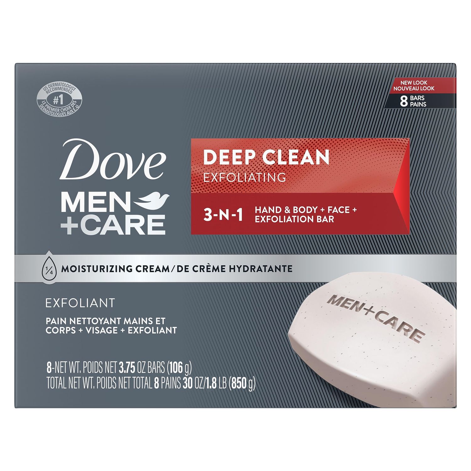 Dove Men+Care Men&#39;s Bar Soap Deep Clean 8 Bars More Moisturizing Than Bar Soap Effectively Washes Away Bacteria, Nourishes Your Skin 3.75 oz
