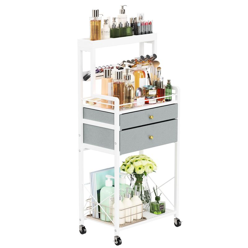 BEGULF Big Makeup Organizer and Storage, Floor Makeup Vanity Organizer with Drawers, 4 Tier Cosmetic Storage Organizer Stand, Makeup Cart Organizer with Wheels for Skin Care Storage (White)