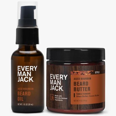 Every Man Jack Beard Oil &amp; Beard Butter Bundle - Aged Bourbon Fragrance - Rejuvenates, Hydrates &amp; Styles Dry Beards - Naturally Derived with Cocoa Butter and Shea Butter