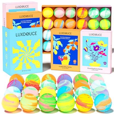 Bath Bombs Gift Set, 24 Pack Bubble Bombs with 12 Unique Scents, Floral Euphoria &amp; Fruitful Bliss Collections, Skin-Soothing &amp; Mood-Enhancing, Bath Bombs Mothers Day Gift Set for Mom