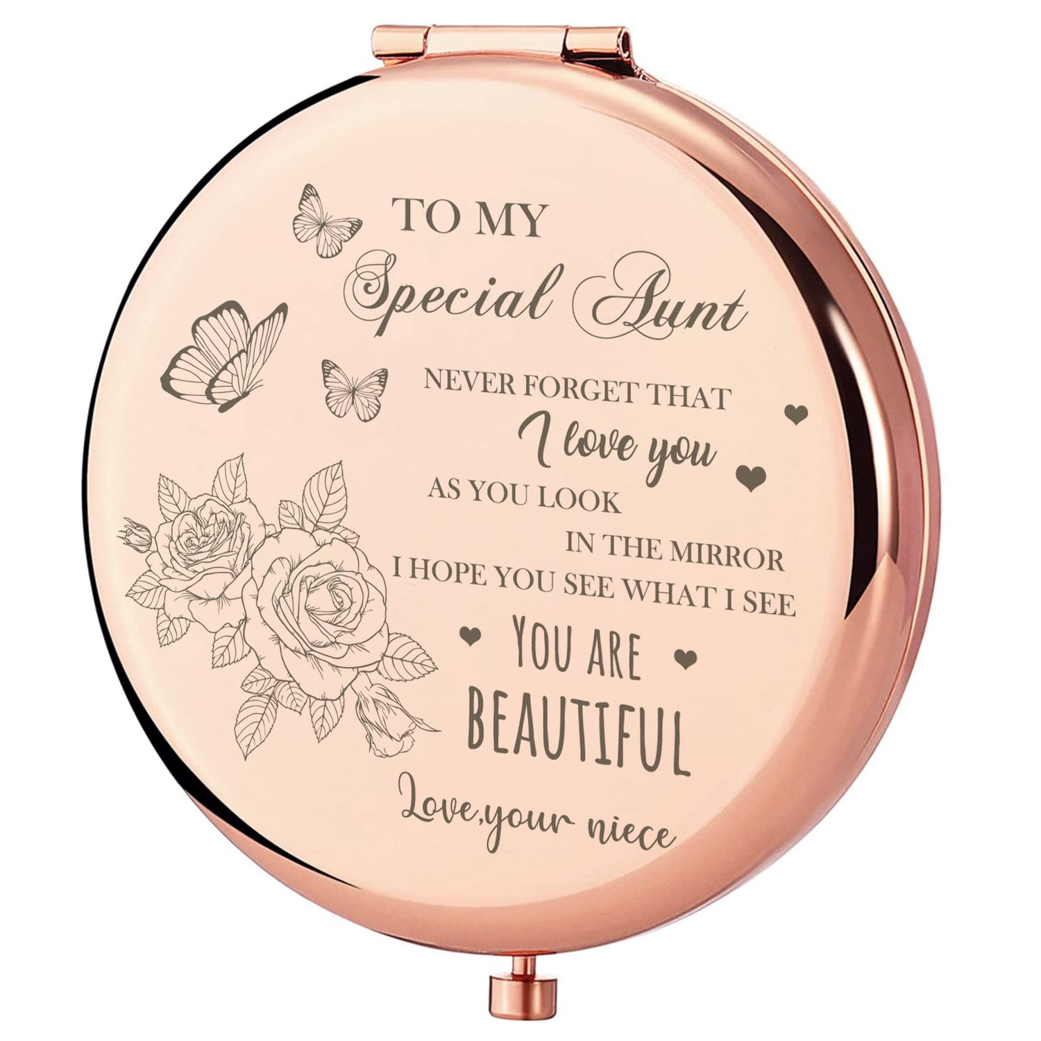 GAOLZIUY Compact Mirror Gifts for Aunt, Rose Gold Special Aunt Compact Mirror for Auntie, Birthday Gifts for Aunt from Niece for Aunt Birthday, Mothers Day Wedding Anniversary Christmas