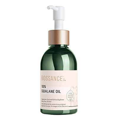 BIOSSANCE 100% Squalane Oil - Sustainable, Vegan Face Oil &amp; Body Oil - Hydrating, Fast-Absorbing Moisturizer - Ideal for Oily Skin, Face, Hair - Organic Sugarcane-Derived Squalane, 3.3 ounces