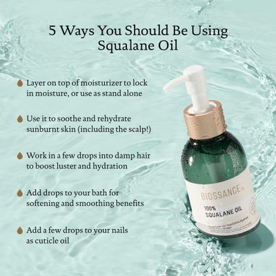 BIOSSANCE 100% Squalane Oil - Sustainable, Vegan Face Oil &amp; Body Oil - Hydrating, Fast-Absorbing Moisturizer - Ideal for Oily Skin, Face, Hair - Organic Sugarcane-Derived Squalane, 3.3 ounces