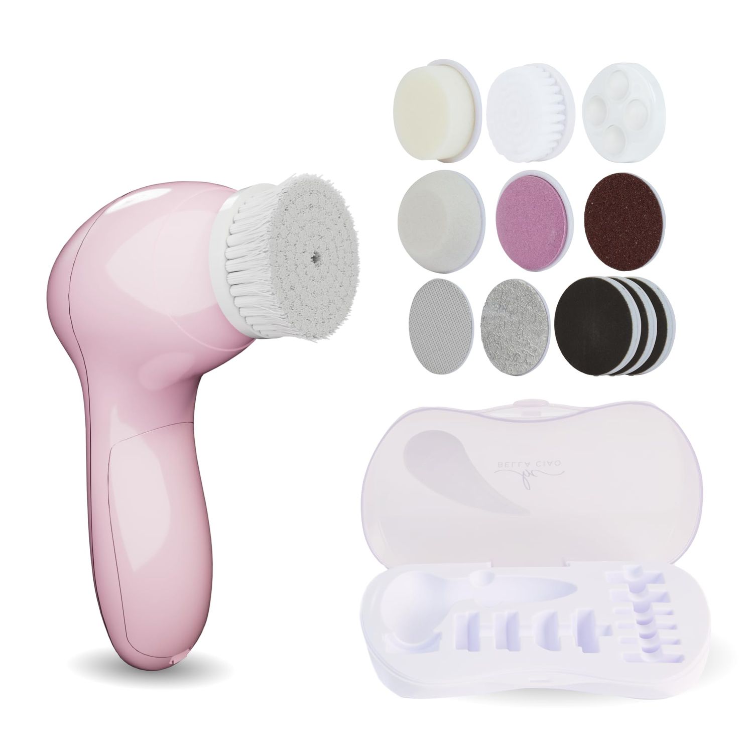 Bella Ciao 15-PC Full Body Skin Care Set with case, Facial Skin Care Products, Makeup Sponge, Facial Cleansing Brush &amp; Body Scrubs for Women Exfoliation, Facial Cleanser for Face, Feet, Hands (Pink)