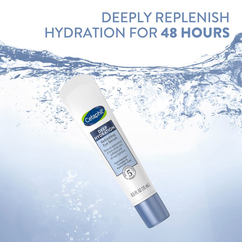 CETAPHIL Deep Hydration Refreshing Eye Serum, 0.5 fl oz, 48Hr Hydrating Under Eye Cream to Reduce the Appearance of Dark Circles, With Hyaluronic Acid, Vitamin E &amp; B5 (Packaging May Vary)