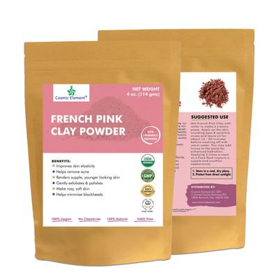 Cosmic Element French Pink Clay Powder - Montmorillonite Healing Clay for Face Masks | Food Grade Face Mask Clay for Blackheads &amp; Pore Cleansing - Organic Rose Pink Clay for All Skin Types - 4 oz