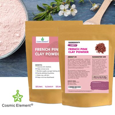 Cosmic Element French Pink Clay Powder - Montmorillonite Healing Clay for Face Masks | Food Grade Face Mask Clay for Blackheads & Pore Cleansing - Organic Rose Pink Clay for All Skin Types - 4 oz