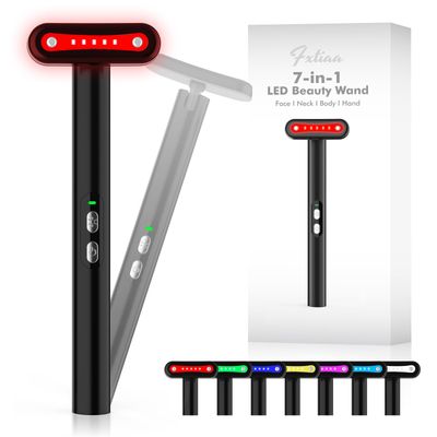 Fxtiaa Led-Light-Therapy, 7 Color Face Skincare Wand with Facial Massager LED Face Skin Rejuvenation for Face &amp; Neck &amp; Eye Skincare Equipment Red Light Wand