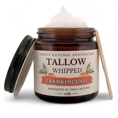 Beef Tallow for Skin - Beef Tallow Balm - Whipped &amp; Handmade Moisturizing Face and Body Cream/Butter -Sensitive &amp; Dry Skin - Grass Fed Cows - Frankincense Essential Oil